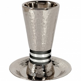 Emanuel Cone Shape Kiddush Cup with Plate Black Rings 