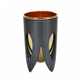 Gold Nickel and 24K Gold Kiddush Cup with Lotus Design Grey 