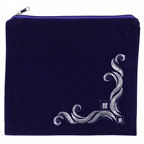 Light Blue Velvet tallit or tefillin bag corner design