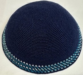 Navy knitted Kippah/border 19cm